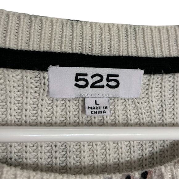 525 America Animal Print Crewneck Sweater Women's Large Cotton White Black Fall - Picture 3 of 5